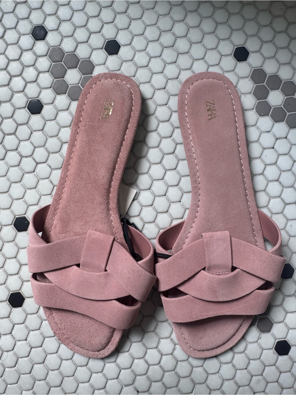 Zara Dusty Rose Suede Woven Slide Sandals brand new size 9